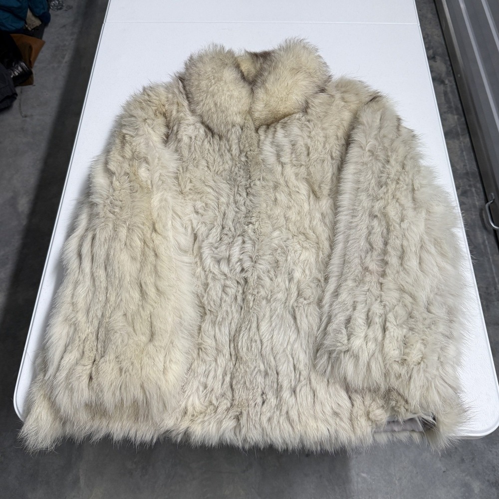 Saga Fox Real Fur Coat Womens L Cream Excellent Blue Fox Fur Jacket Luxury Glam